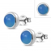Blue Enamel Round Silver Stud Earrings, e423st